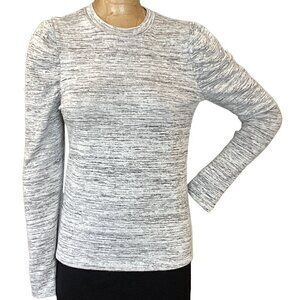 Always Indigo Marled Lightweight Sweater Knit Top Pearl Accents L Gray #287E